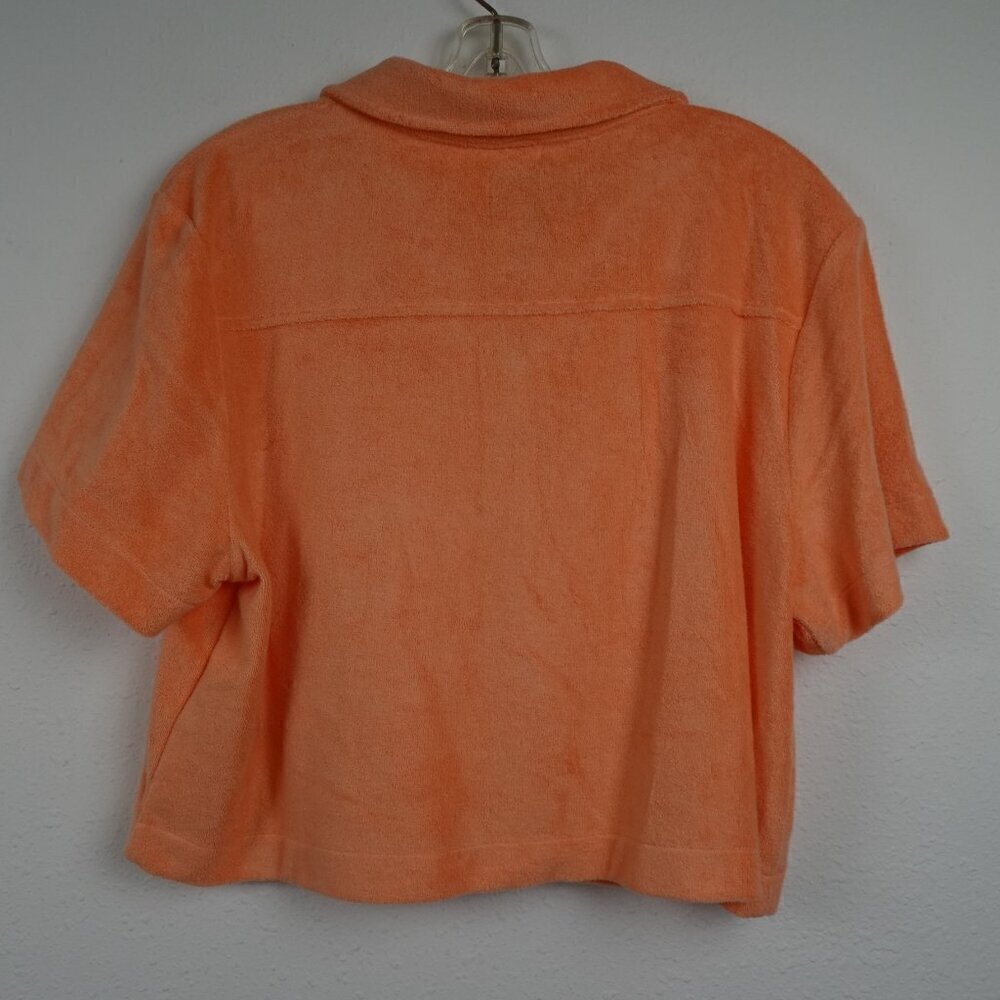 UGG Saniyah Button Down Top Women's Size L Orange Short Sleeve Terry Cloth Crop - Picture 4 of 10